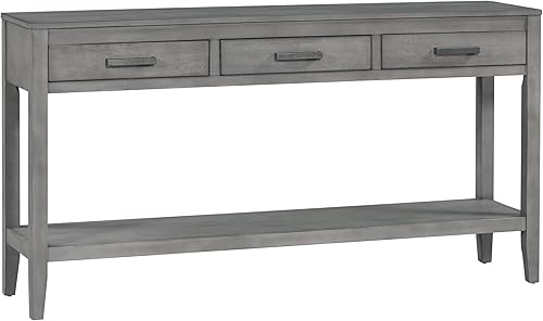 Miniatura 284 de Mesa consola contemporánea con parte superior de madera de hormigón de inspiración industrial, armario de almacenamiento de acento para sala de Gris