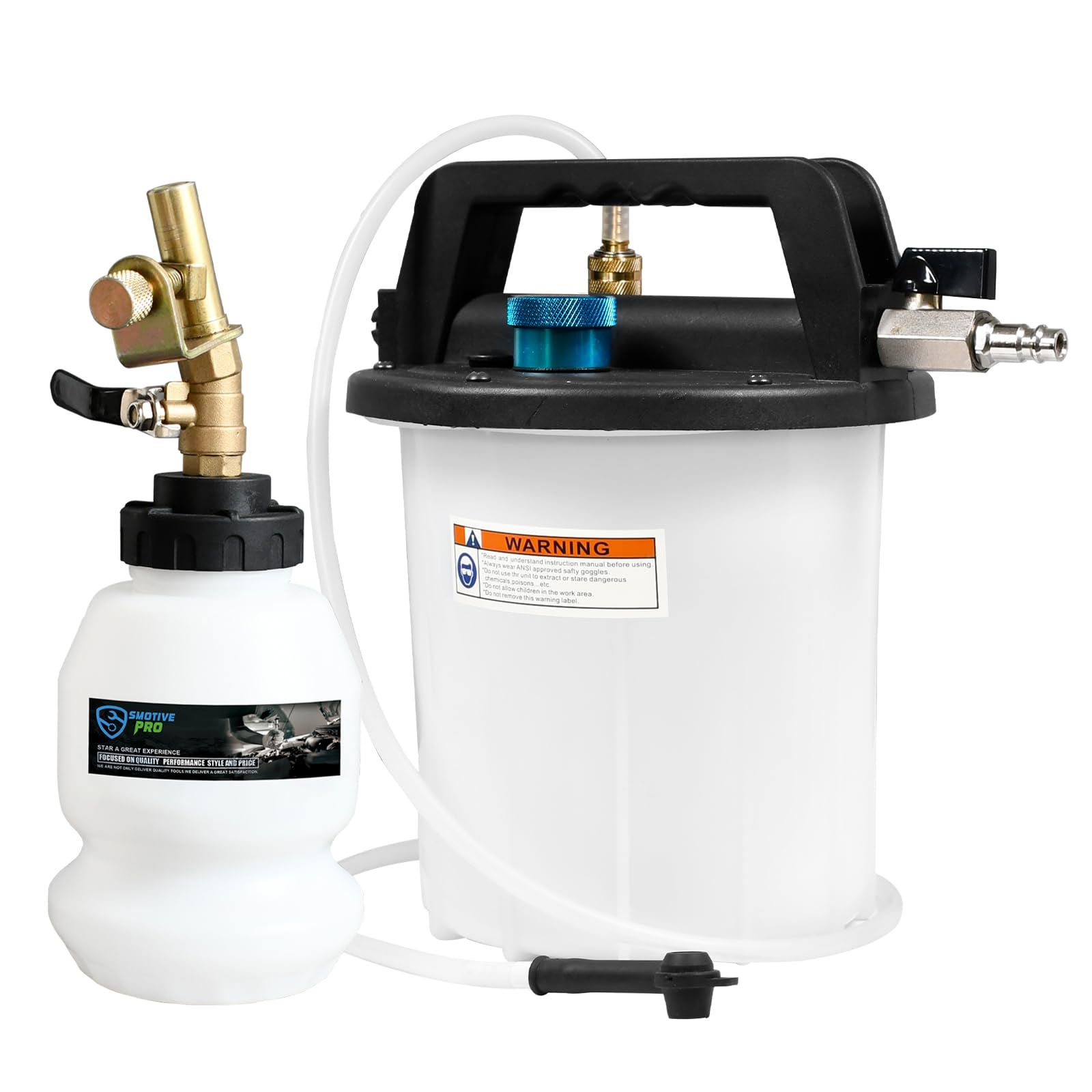 SMOTIVEPRO Dispositivo de purga de frenos de 3 litros, dispositivo de purga de frenos para coche, con 16 adaptadores de ventilación y botella de recarga de 1 L, bomba de vacío neumática para coche