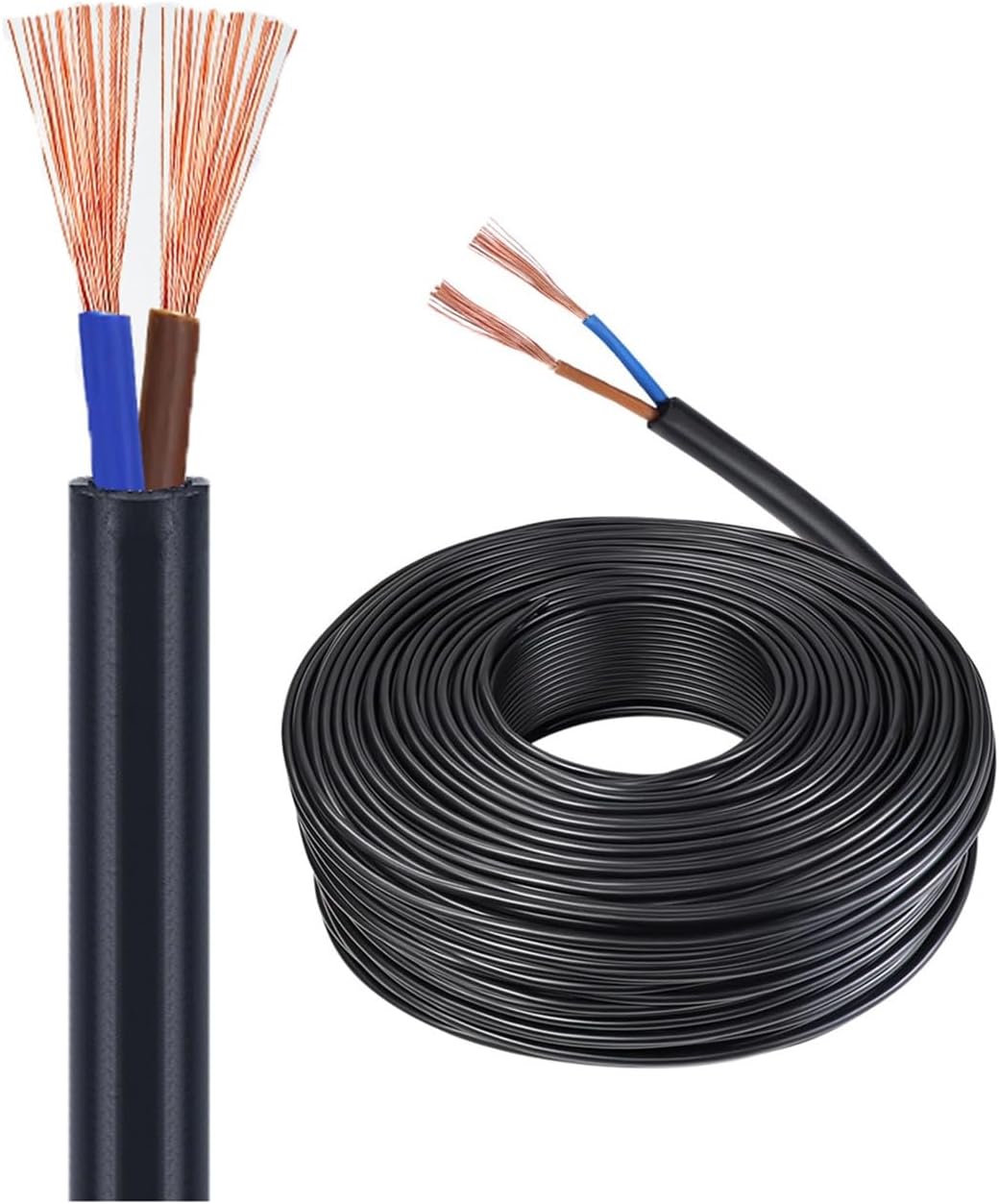 2-Conductor PVC Sheathed Flexible Cable (Length Optional) Multi-core Power Cable UL Certified Suitable for Installation Projects and Household Appliances(1mm²,50ft)