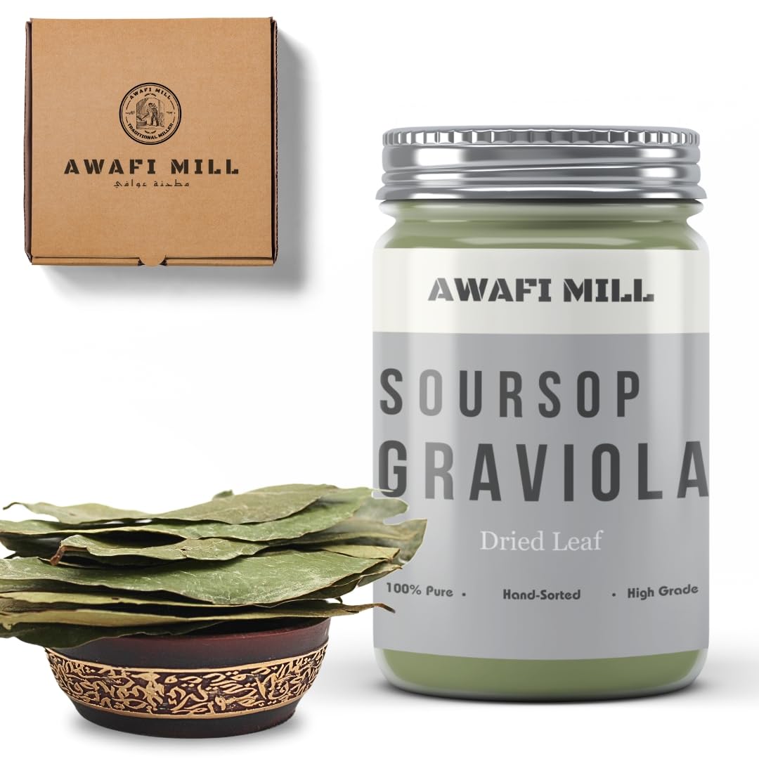AWAFI MILL Dried Soursop Graviola Leaf | Natural Graviola Leaf for Teas, Infusions & Traditional Uses (Bottle of 40 Leaves)