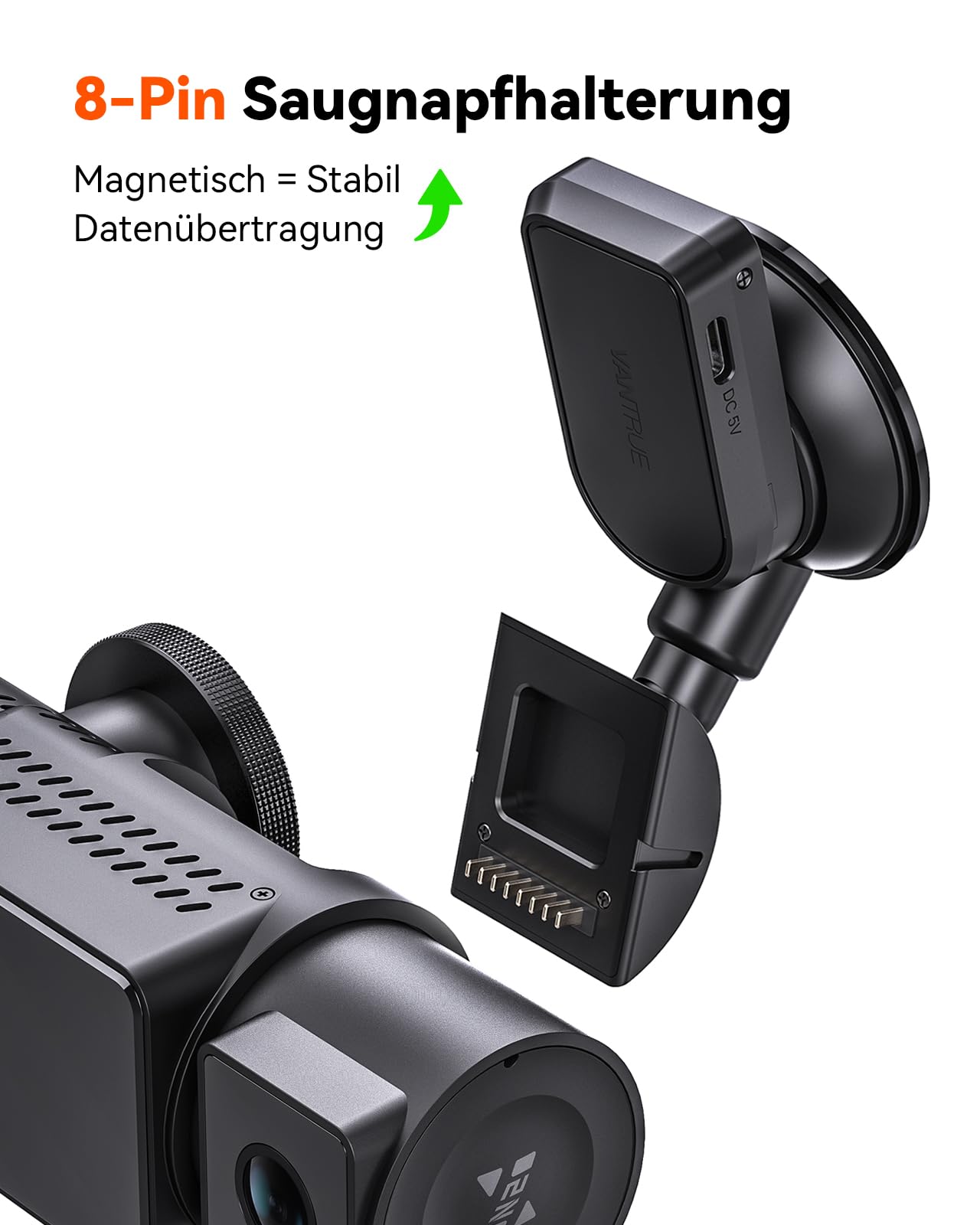 VANTRUE GPS Saugnapfhalterung für N5S/N4PS/N4S/N2X Dashcam Auto Kamera, GPS-Aufzeichnung (Position, Fahrroute und Geschwindigkeit), USB-C Port, unterstützt Verbindung mit LT01 LTE-Modul