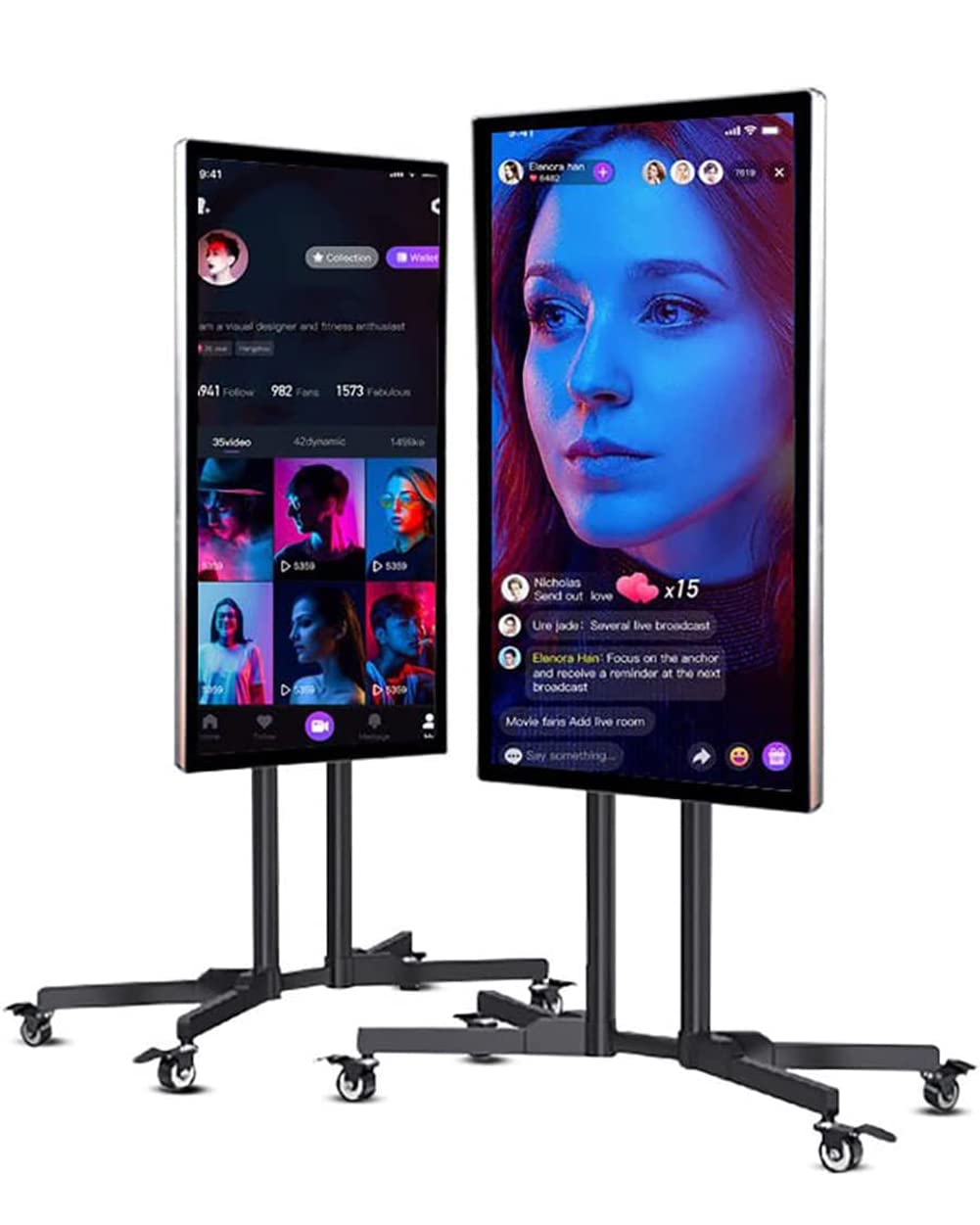 Live Broadcast Streaming Screen, 32 Inch Digital Electronic Smartboard with Movable Bracket, All-in-One Live Streaming Solution for Live Streaming, Digital Signage Displays and Player for Advertising