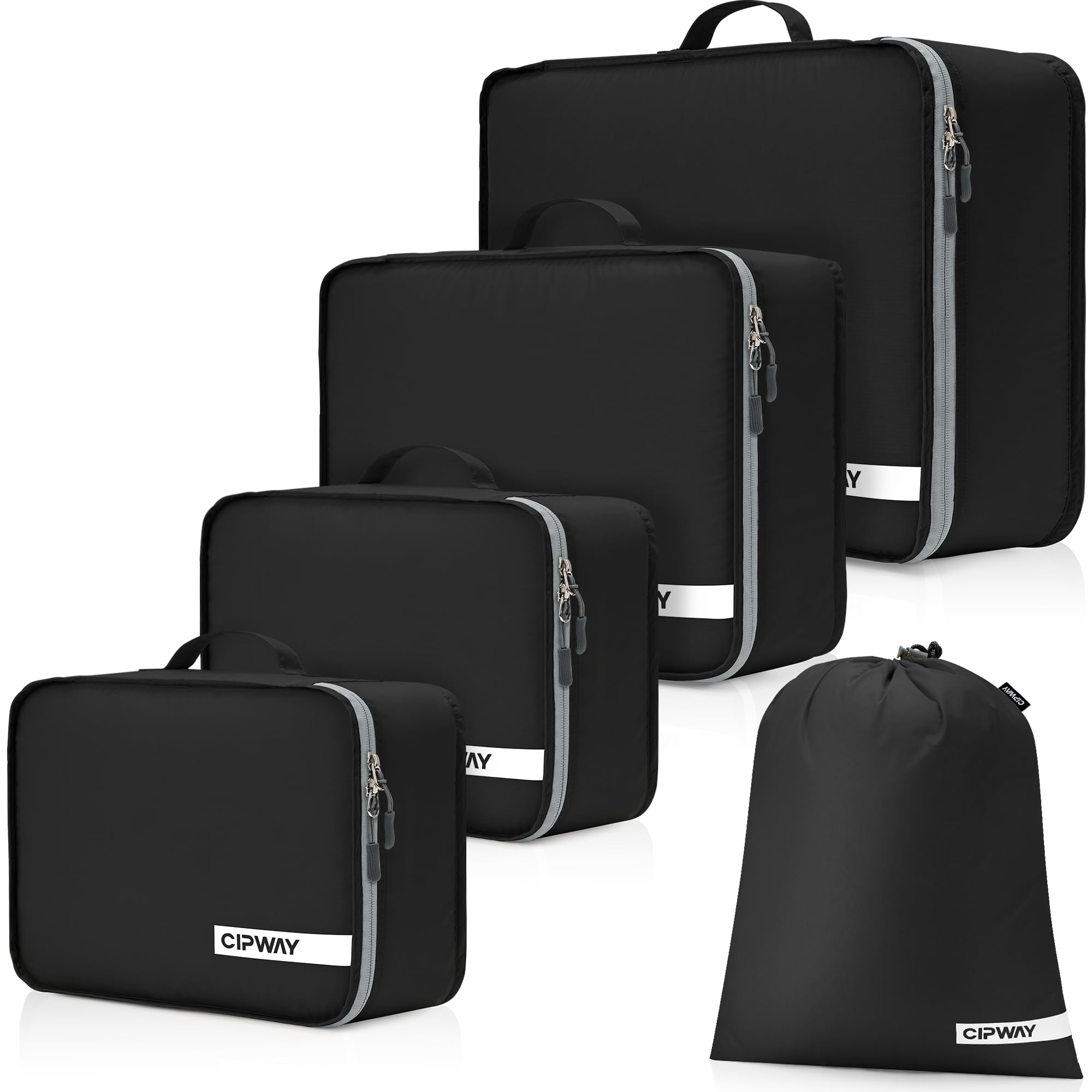 Cipway 5 Set Packing Cubes for Travel Suitcase Organizer for Accessories Luggage Carry On Suitcase Lightweight Black