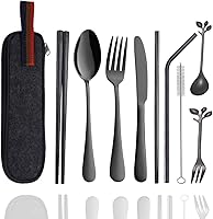 Vista 10 de Juego de cubiertos de madera portátiles para comer utensilios de almuerzo, juego de cubiertos de madera, utensilios de madera reutilizables