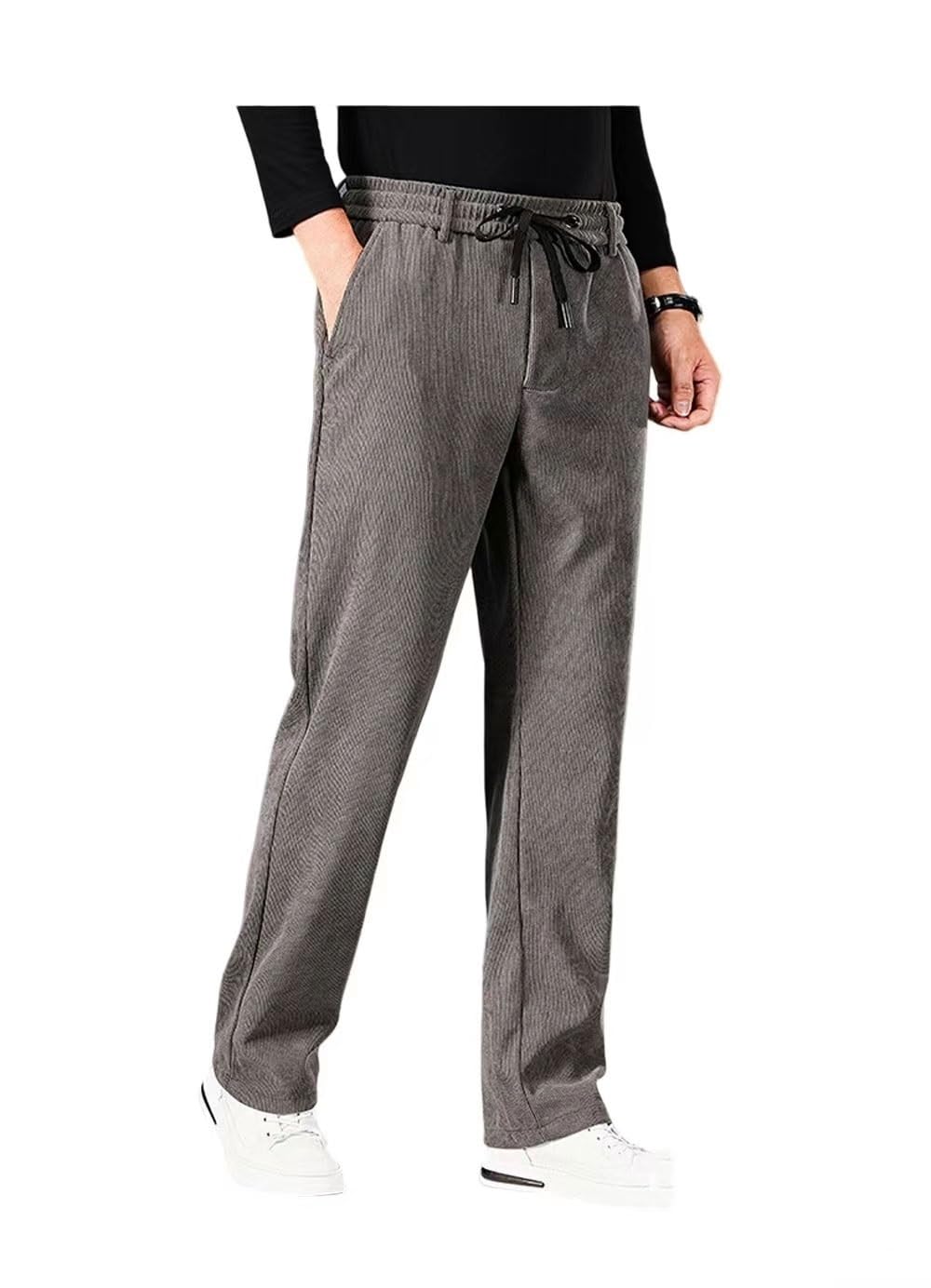 DTREEL Herbst Winter Cord Lässige Herren Sporthose Mit Kordelzug Herrenhose Warme Jogginghose Lässige Sporthose Mit Taschen Fleecehose