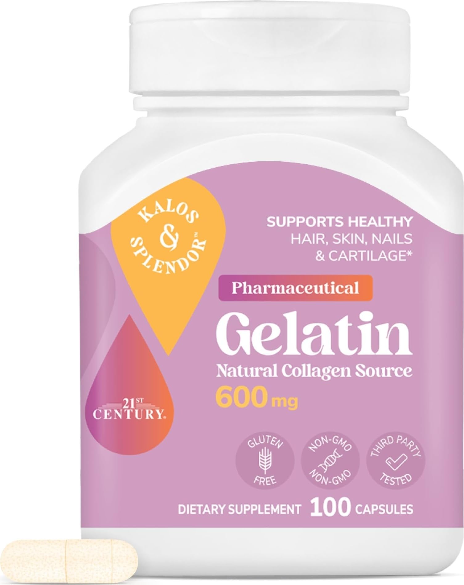 21st Century Gelatin 600mg Capsules for Hair, Skin & Nails, 100 Count 100 Count (Pack of 1)