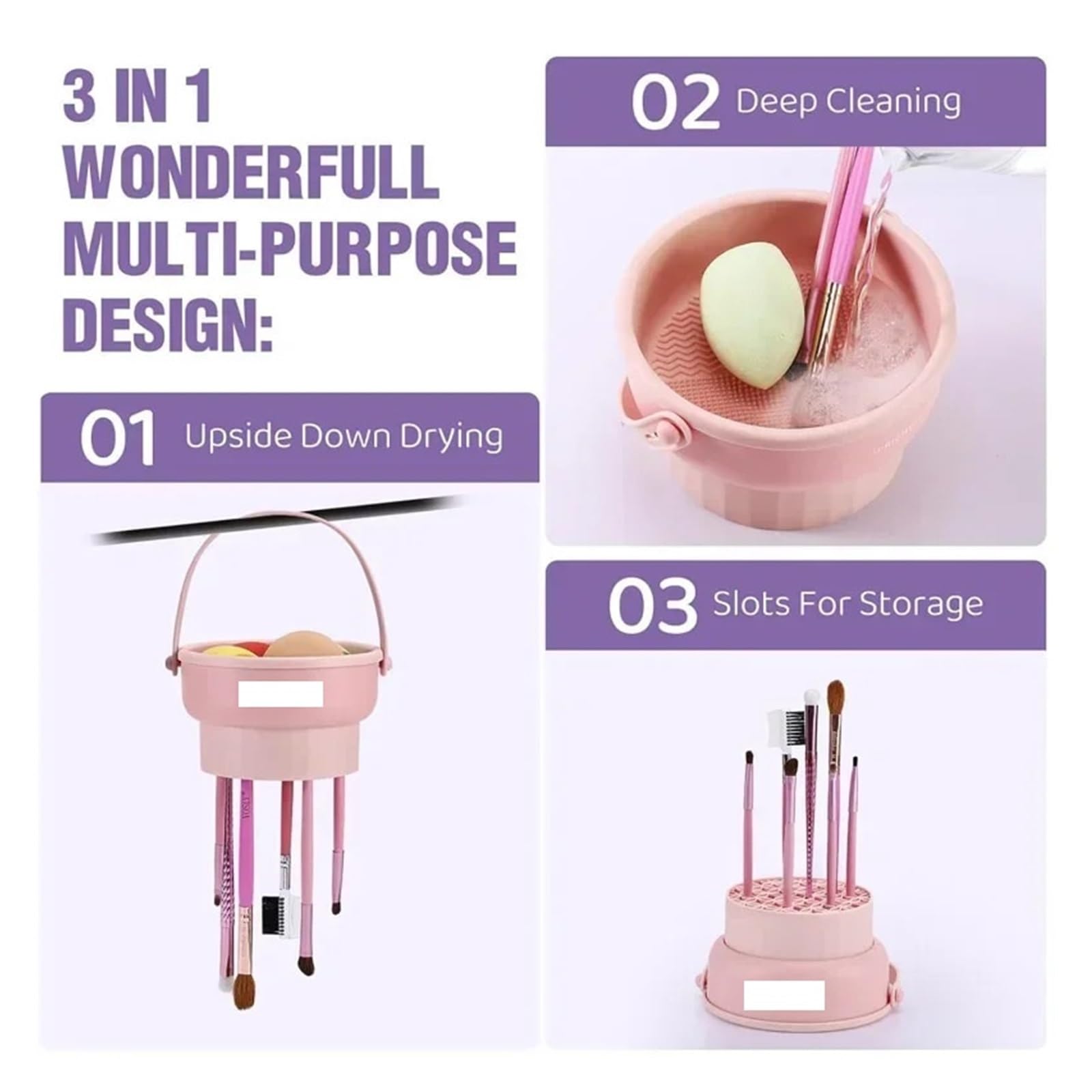Seau de nettoyage pour pinceaux de maquillage - Outils de lavage et de séchage pour pinceaux de maquillage et houppettes de poudre (A-2L)