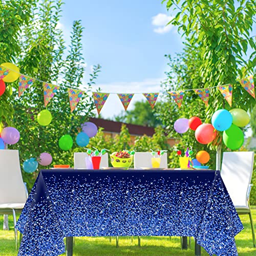3Pcs Blue And Silver Tablecloth For Rectangle Tables Gold Sequin Dot Confetti Table Cover Sparkly Disposable Tablecloths Decorations Wedding Anniversary Indoor Or Outdoor Holiday Decor(Plastic) #TOP4