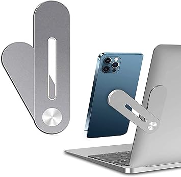 SOOPII Laptop Phone Holder, Laptop or Desktop Monitor Side Mount Phone Holder, Slim Portable Foldable Smartphone Stand, Computer Monitor Expansion Bracket, Compatible with Any Phone, Silver (JDL-35)
