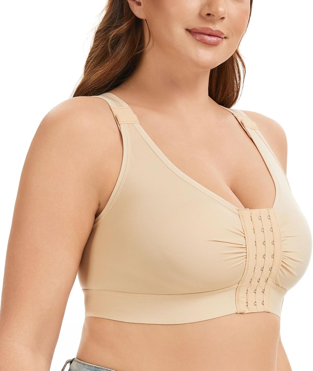 Post Surgery Compression Bra - Front Closure, Adjustable Straps, Wide Underbust Band