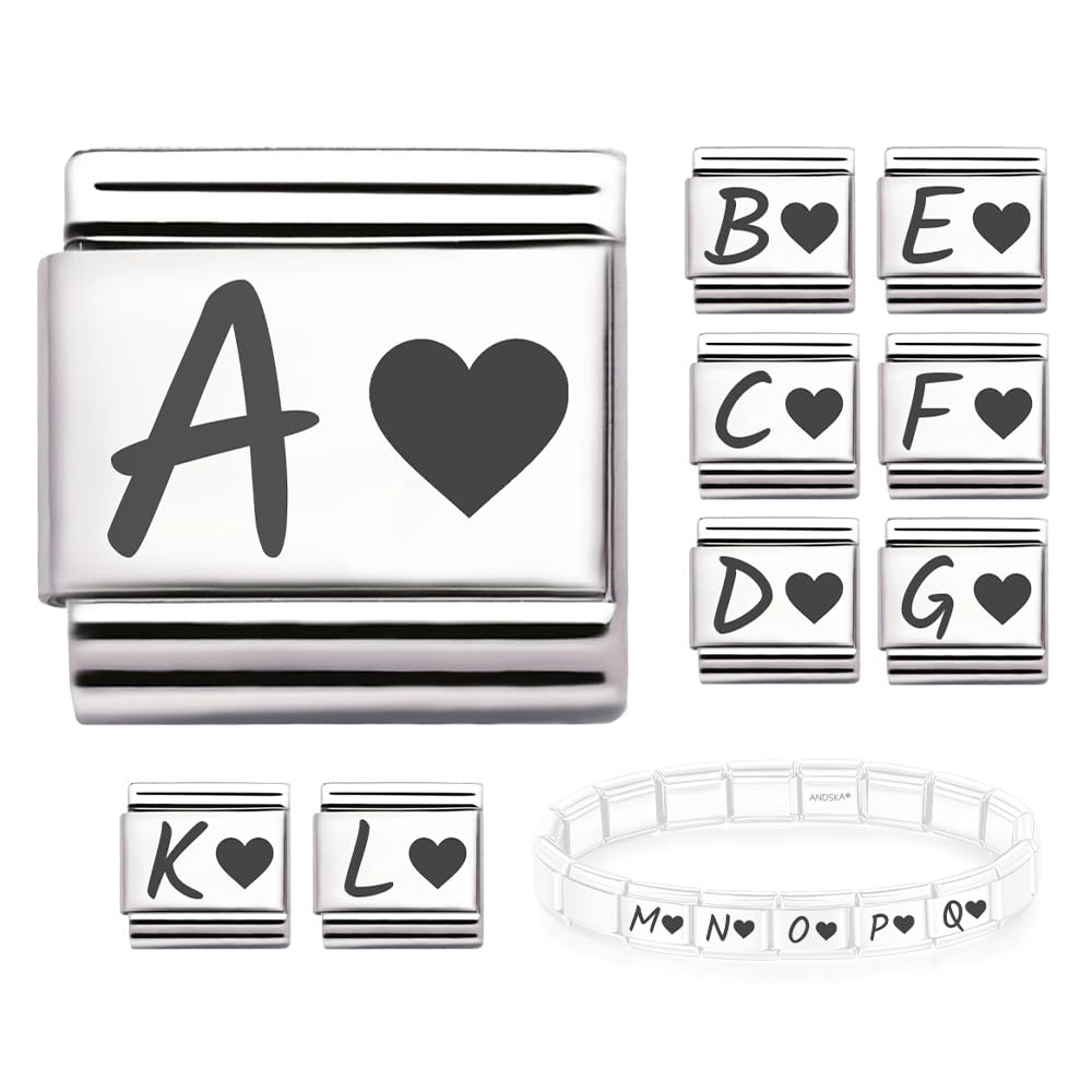 Alphabet Letter Italian Charm Engraved Bead for 9mm Stretch Link Modular Bracelet, Stainless Steel Silver