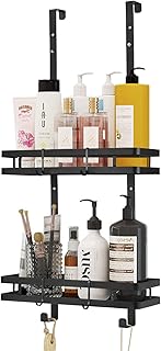 OSDUE Shower Shelf for Hanging With 4 Hooks, Rustproof 2 Tier Bathroom Organizer, Stainless Steel Hanging Shelf for Towel,...