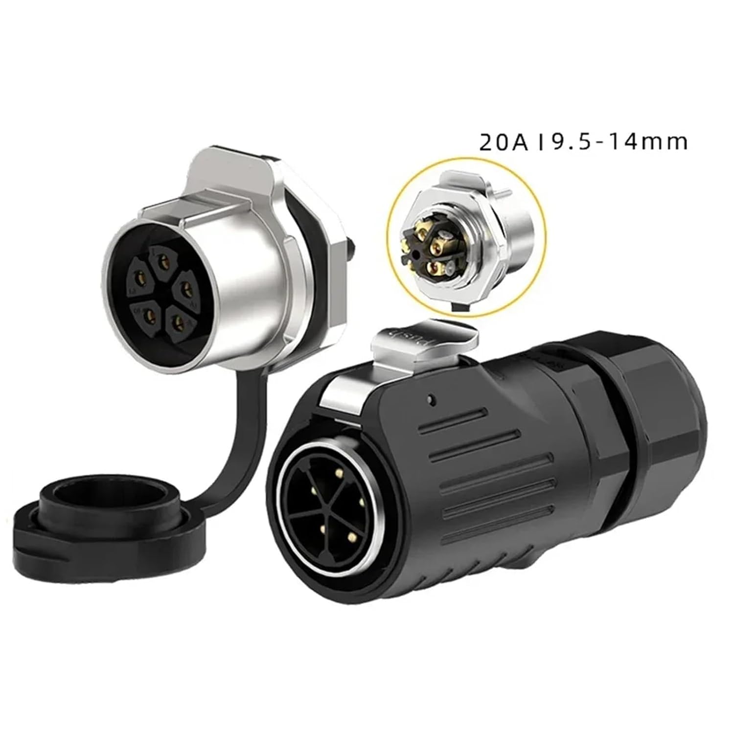 EW-LP24 IP68 Solderless M24 2Pin 3Pin 4Pin 5 Pin 25A Industrial Connector Socket Docking Cable Wire/Panel Mount(Panel Socket(Screw),3pin)