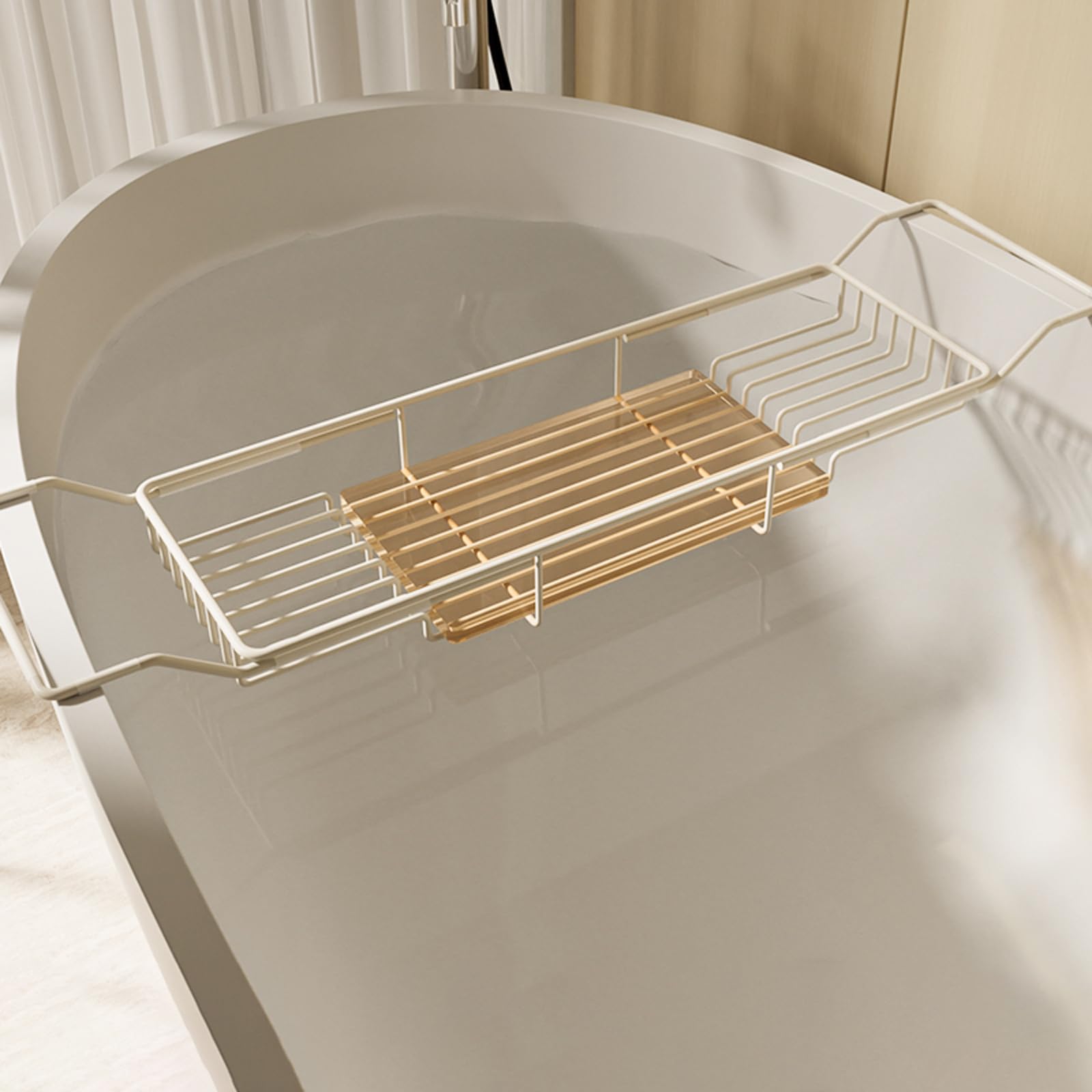 JKJZSALJ Adjustable Stainless Steel Bathtub Caddy Tray - No Drilling Sturdy Bathroom Shelf For Wine Candles Books Tablets & Phones - Multifunctional Bath Rack,White a-(69