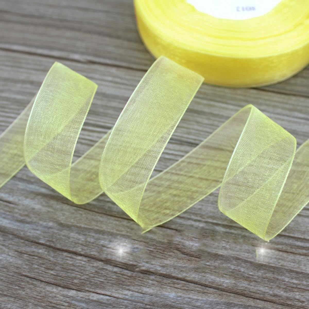 50 Yards/rouleau) Ruban Organza Emballage Cadeau Décoration Rubans De Soie De Noël Dentelle Tissu 12/15/20/25/40/50mm-Jaune Clair,20mm
