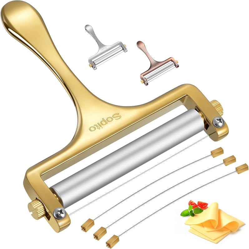 Sopito Stainless Steel Wire Cheese Slicer with 3 Extra Wires, Gold