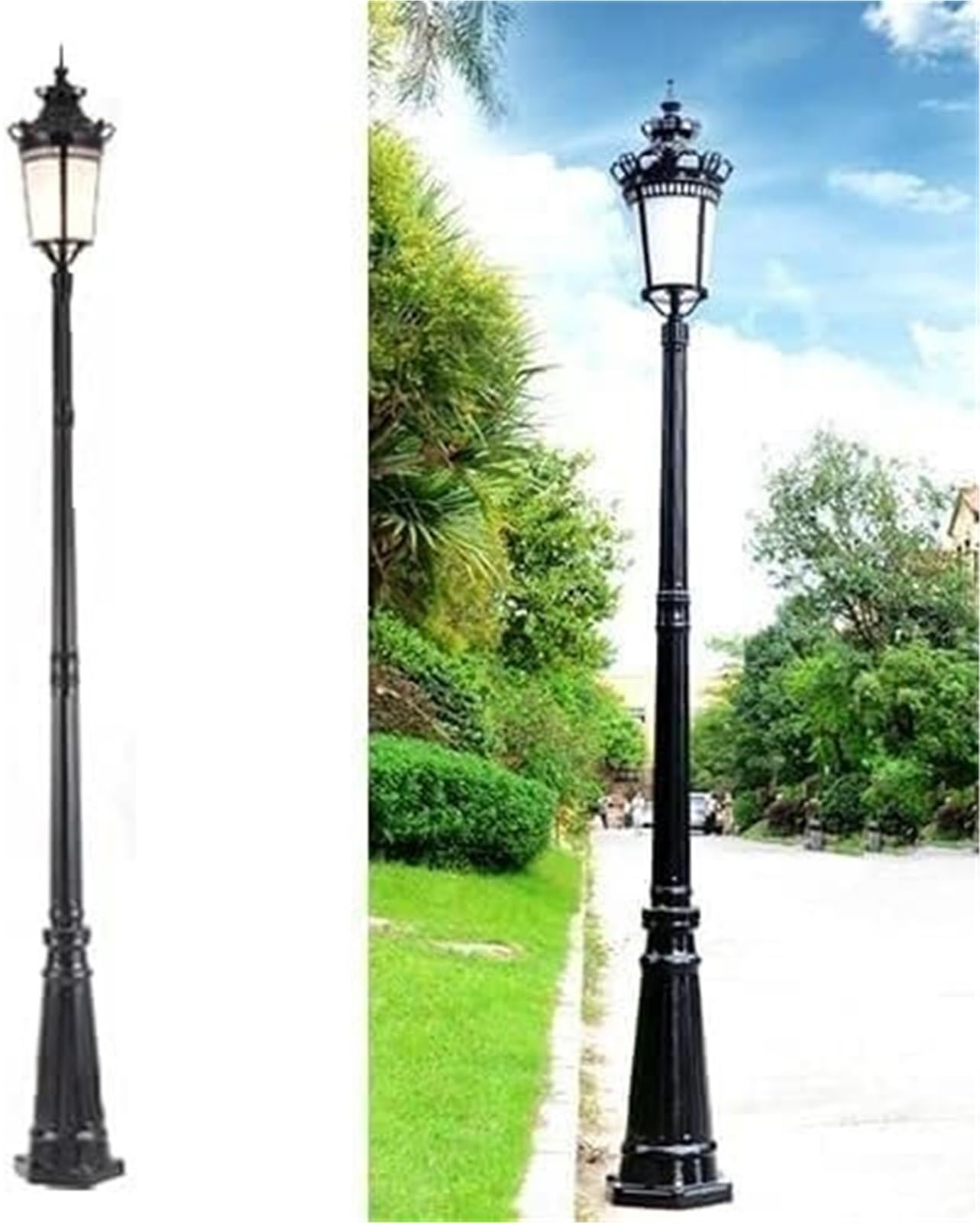 QUSYZD Solar Post Lights Outdoor Lamp Post Light, 70.86In Garden Pillar Post Light Outdoor Lamp Post Light Aluminum Exterior Path Pillar Lamp Mains Powered Street Light Bollard,