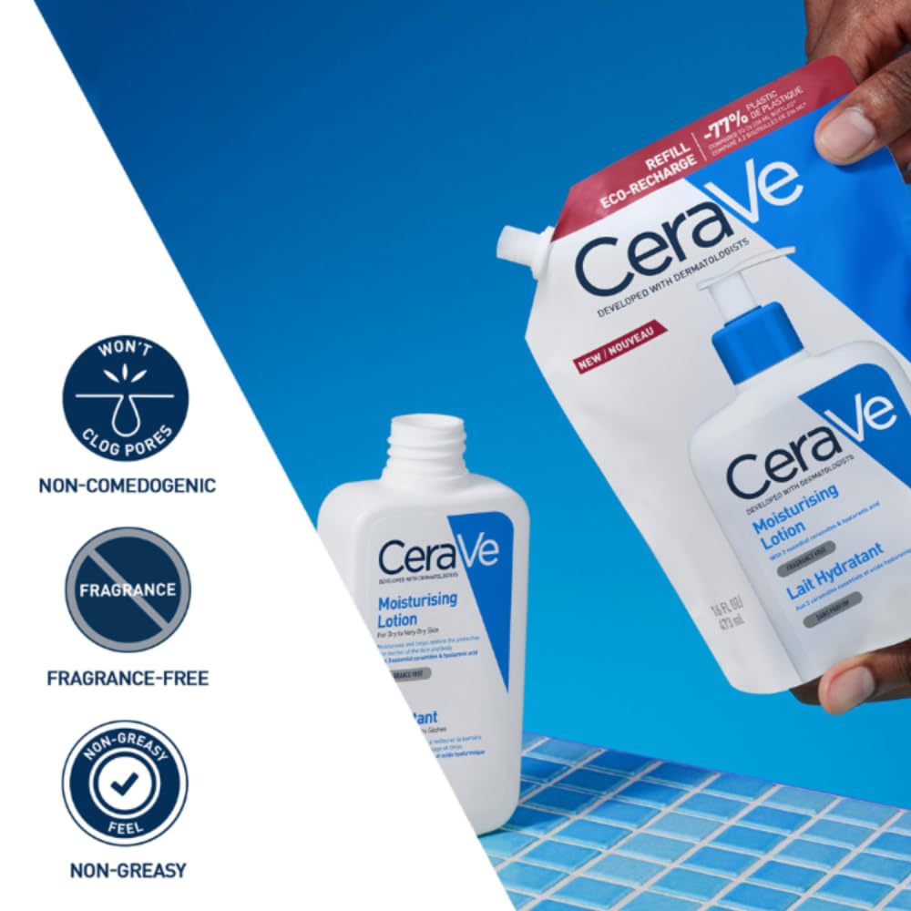 CeraVe Lozione Idratante, Per Pelli da Secche a Molto Secche, Barriera Cutanea Sana e Ripristinata, Con Ceramidi e Acido Ialuronico, Confezione Refill, 473 gr