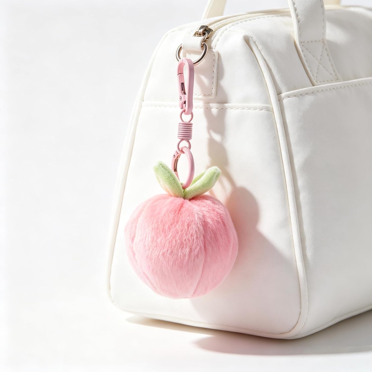 Soft Plush Peach Keychain, Cute Fluffy Fruit Bag Charm Pendant, Premium Fuzzy Car Backpack Ornament, Sweet Decorative Accessory Gift for Women image 4