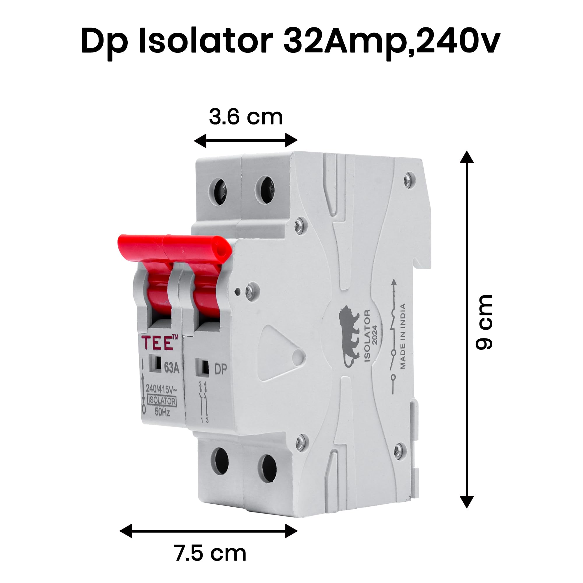 Double Pole MCB Isolator Overload & Surge Protection | 10-Year Warranty | Durable Polycarbonate Housing | C-Curve 240-V (Standard Size, White) (MCB DP Isolator 32 AMP) 4