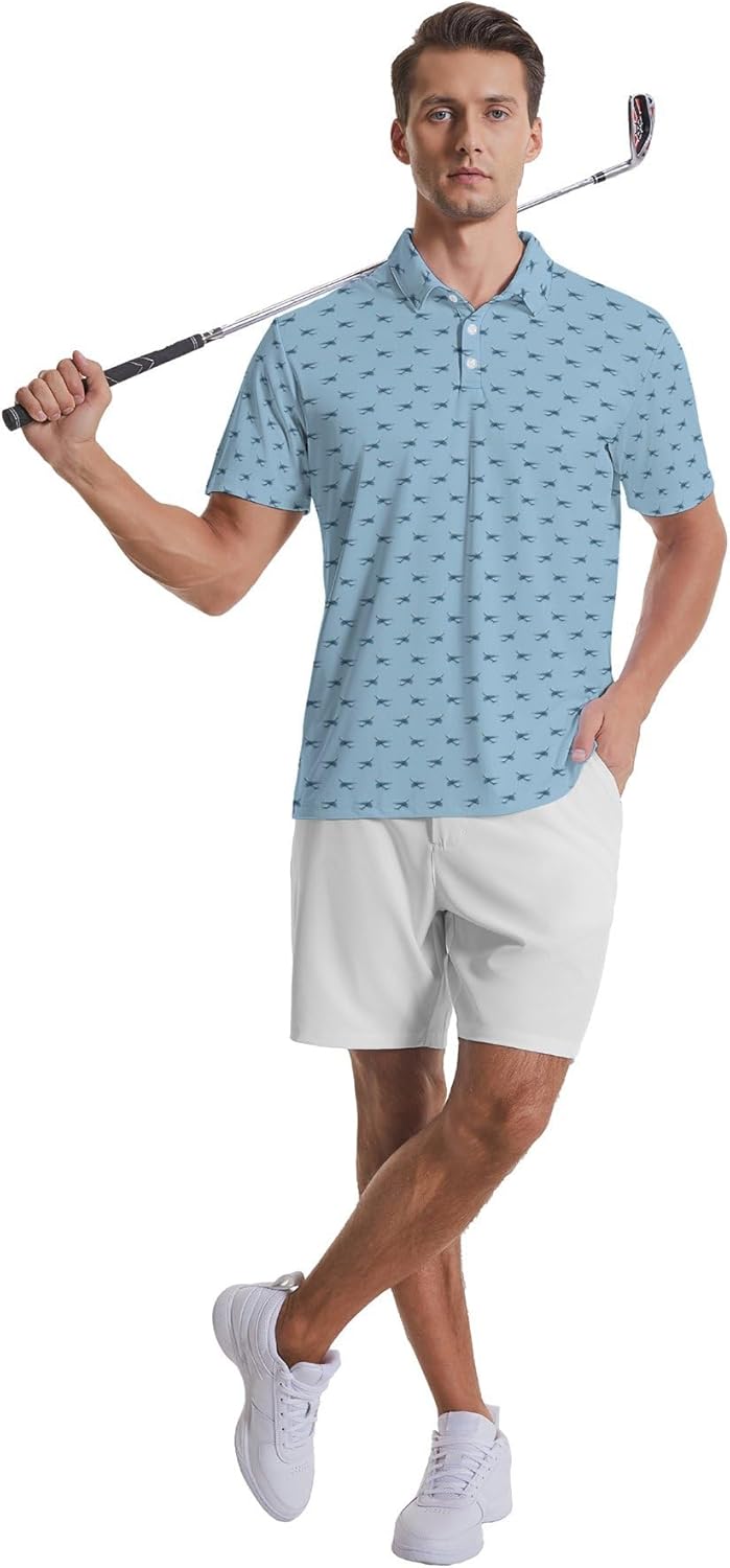 Party Mens Golf Shirt Print Short Sleeve Moisture Wicking Funny Sport Performance Polo Shirts for Men