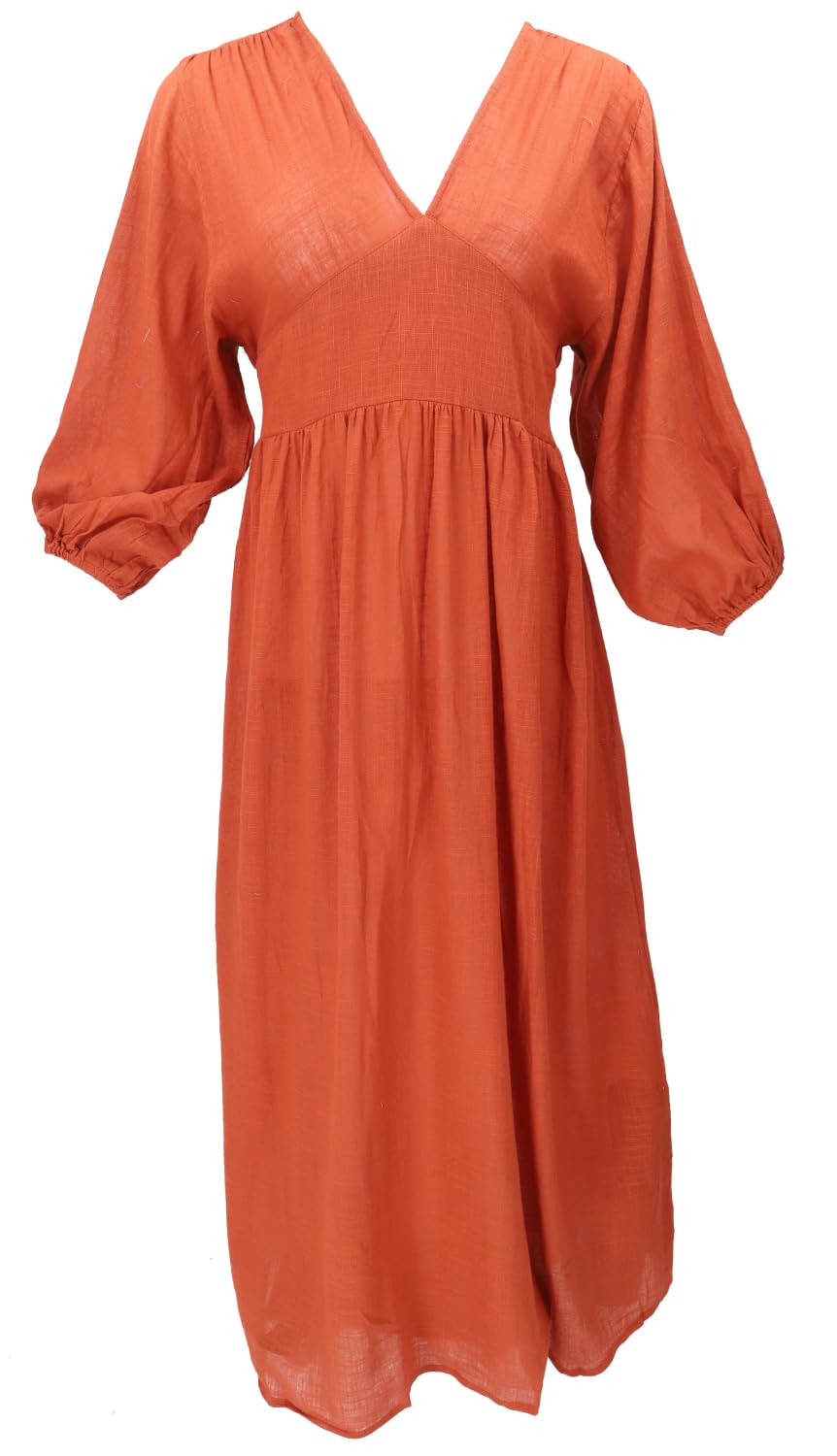 GURU SHOP Letnia sukienka w stylu boho, przewiewna sukienka z długim rękawem, bawełniana sukienka z głębokim dekoltem, damska bawełna