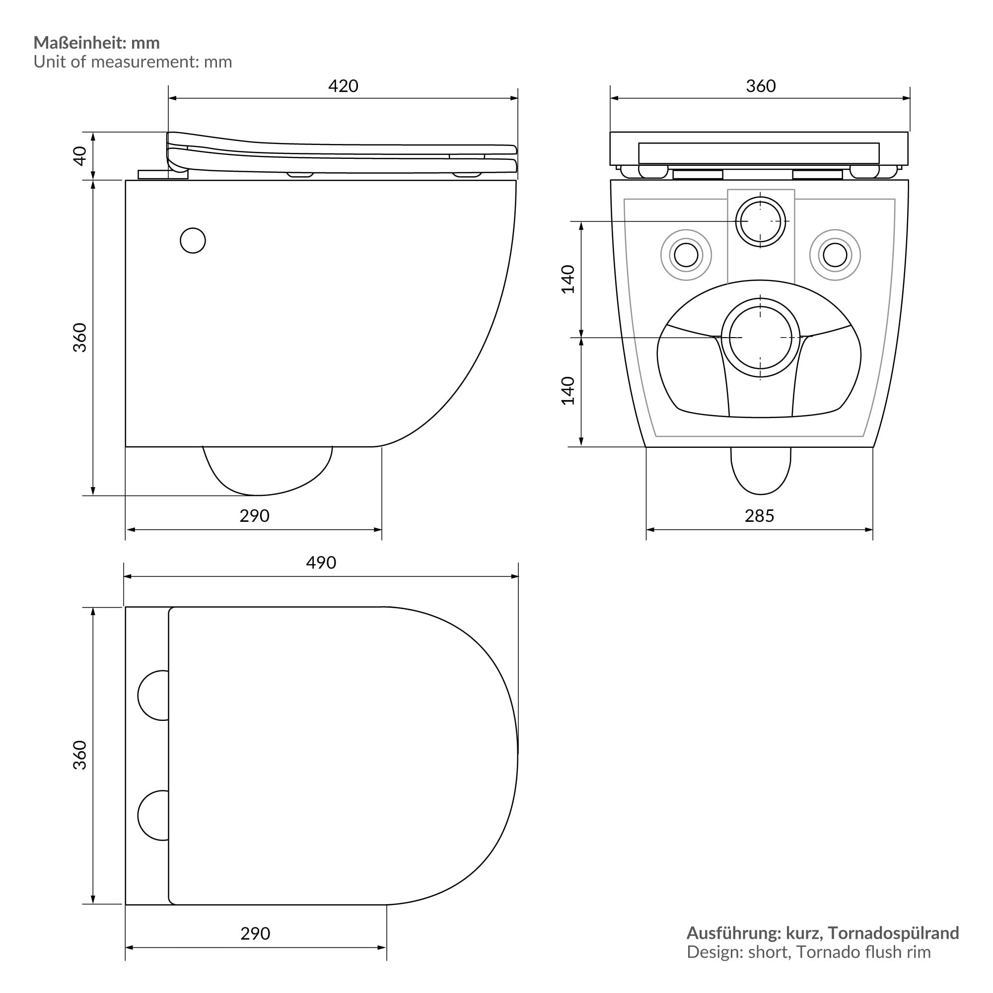 LuxeBath WC Suspendido con Función Bidé Negro de Cerámica, Inodoro Colgante 49 cm Corto con Cierre Suave Descarga Profunda de Tornado para Baño, Wáter con Asiento Extraíble y Tapa Brillante Softclose
