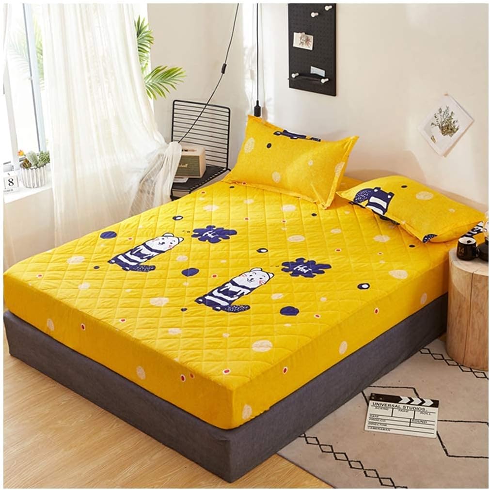 Mattress Cover Quilted Cotton Pad Mattress Cover Soft Mattress Cover for Mattresses Washable from 2 to 10 Inch Depth (J 180 x 200 cm)