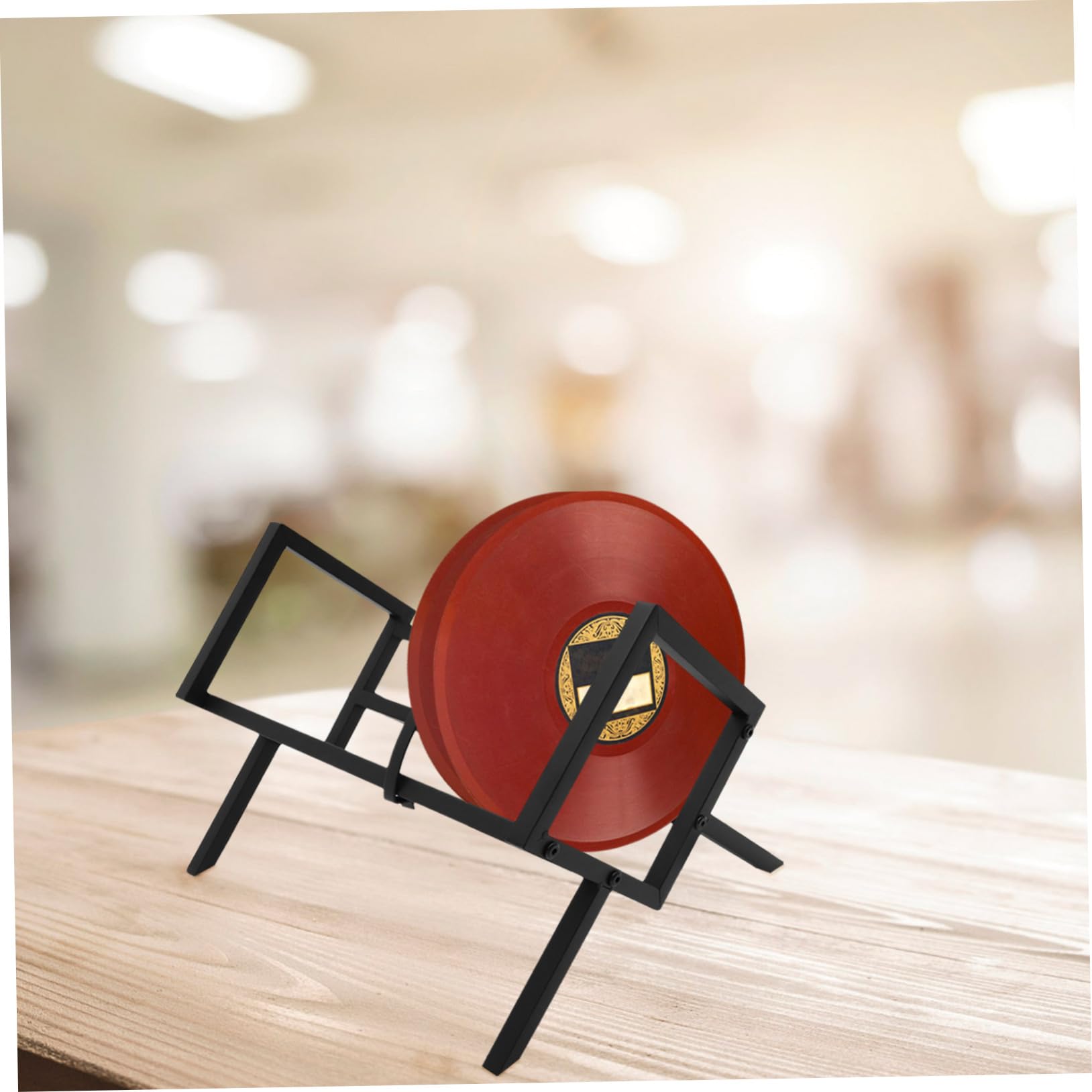 Supporto per Vinili Scaffale da Tavolo per Esposizione e Organizzazione di Dischi e CD in Ferro Nero Design Stabile e Aspetto Moderno