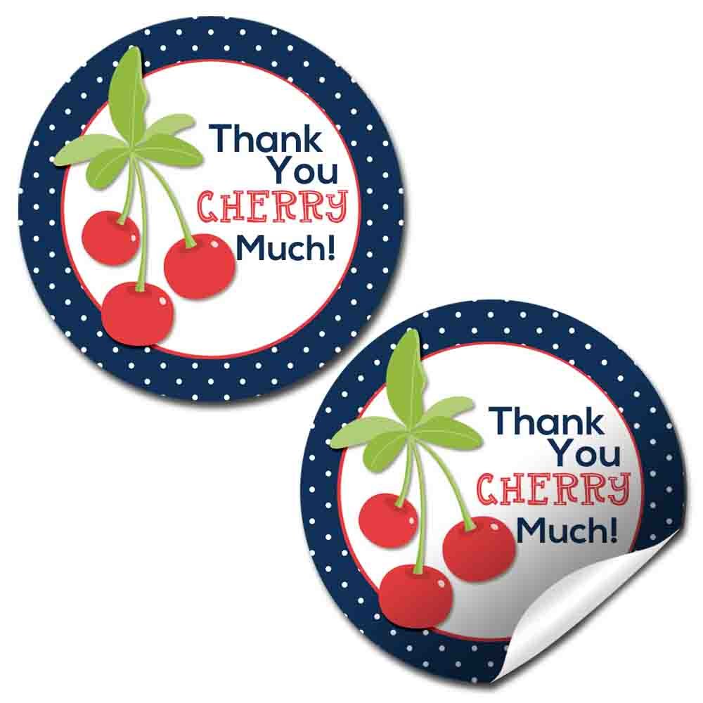 Sweet Cherries Birthday Party Thank You Sticker Labels, 40 2" Party Circle Stickers by AmandaCreation, Great for Party Favors, Envelope Seals & Goodie Bags