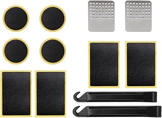 Bike Tire Repair Kit with Patches and Lever Tools for Cycling | Plastic, Rubber, and Alloy Parts, Black and Silver Finish, for Bike Tire and Wheel Use, Compact Set