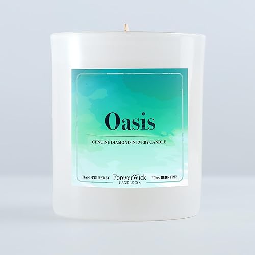 Foreverwick Oasis Sea Salt & Iris Surprise - Vela de cera de soja con diamante dentro de tarro de 14 onzas, velas grandes, perfumadas, regalo para
