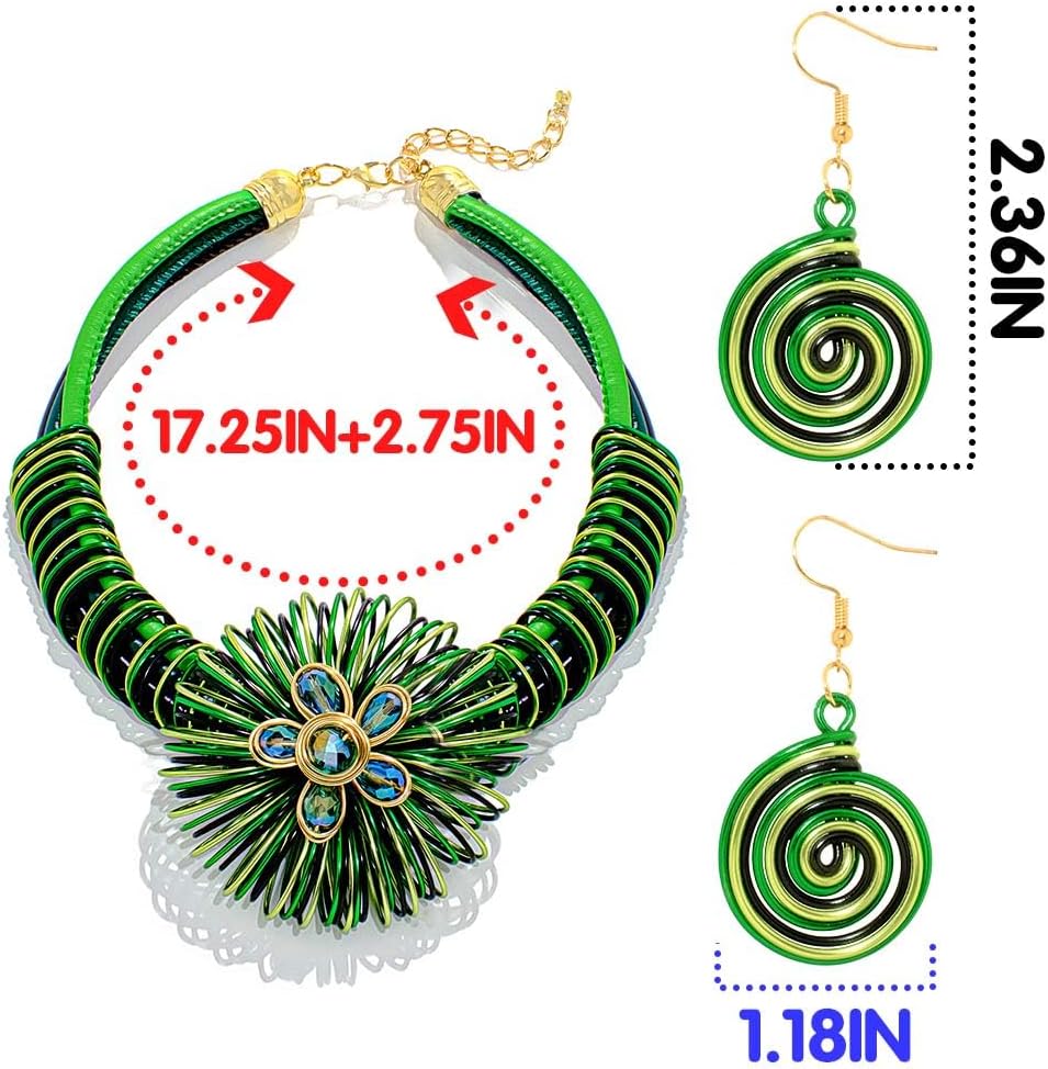 Fstrend フラワーアフリカンステートメントチョーカーネックレスイヤリング ブルーフローラルカラー トライバル エスニックコスチ