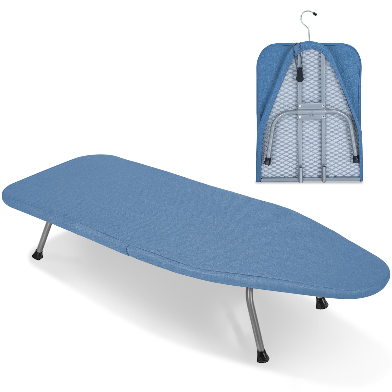 Rainberg Tafelblad strijkplank, klein opvouwbaar ontwerp, antislip opvouwbare poten, 100% katoenen hoes met schuimlaag, stoomstrijkijzer rust, lichtgewicht, beperkte ruimte, 76 x 30 cm