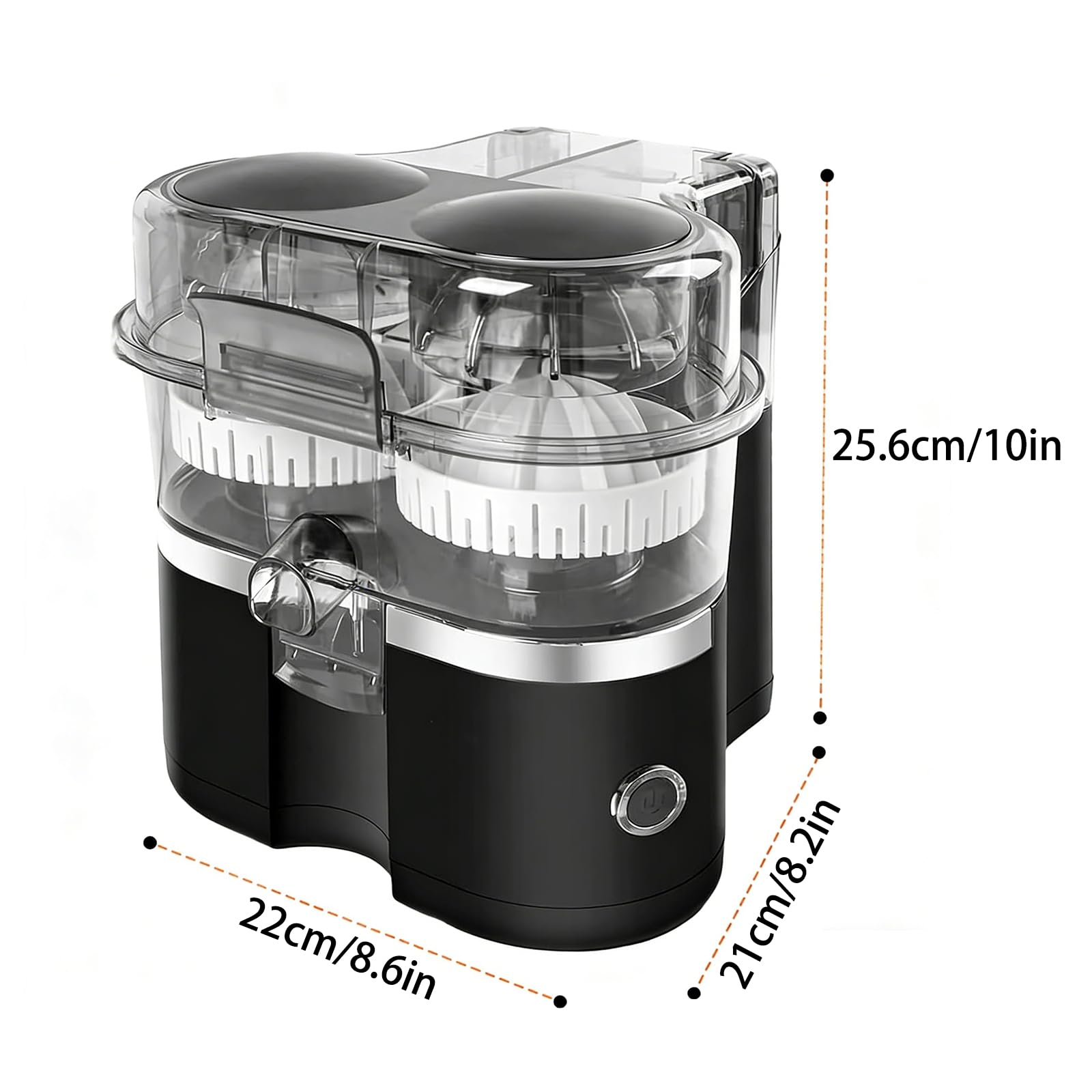 Exprimidor de Naranjas de Doble Cabezal de 59,2 W, Exprimidor Eléctrico de 600 Ml con Cámara de Pulpa de 8 Cuchillas, Rendimiento de Jugo>90%, Exprimidor de 20 Segundos, Exprimidor de Jugo black