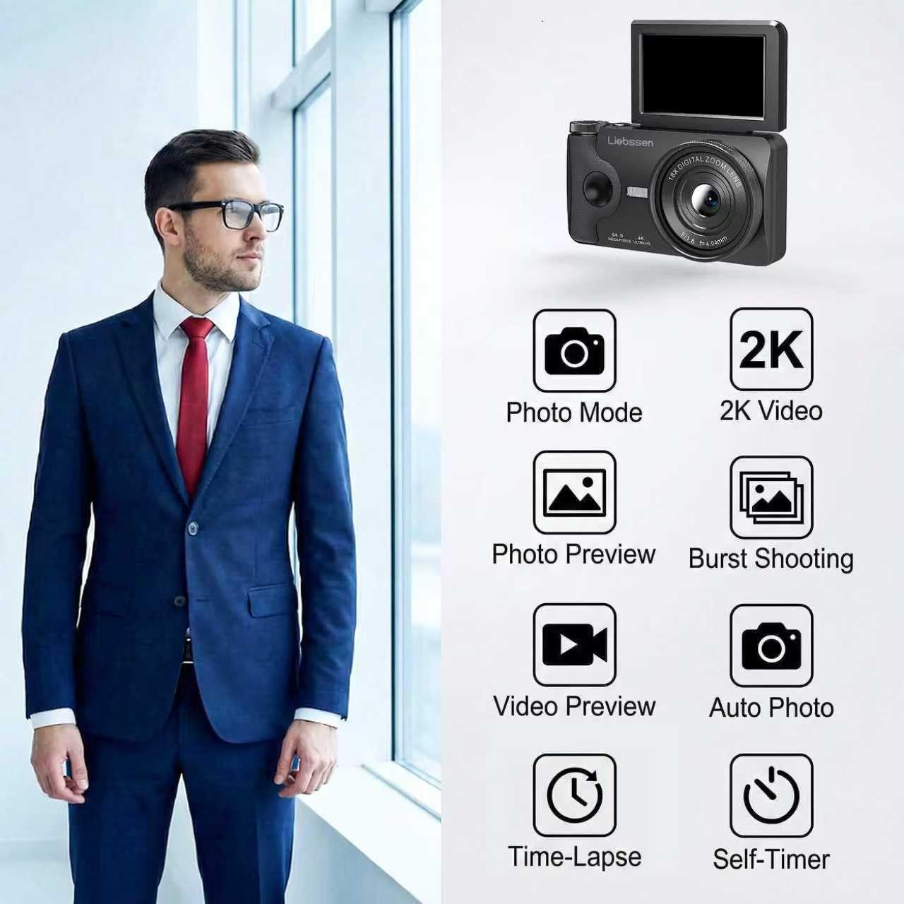 4K Digital Camera 64MP Autofocus 3.0'' 180° Flip Screen Portable for Photo & Vlog Featuring Time Lapse & Slow Motion & 20 Filters 32GB 2000mAh Ideal for Social Media Creators Beginner&Childen - 5