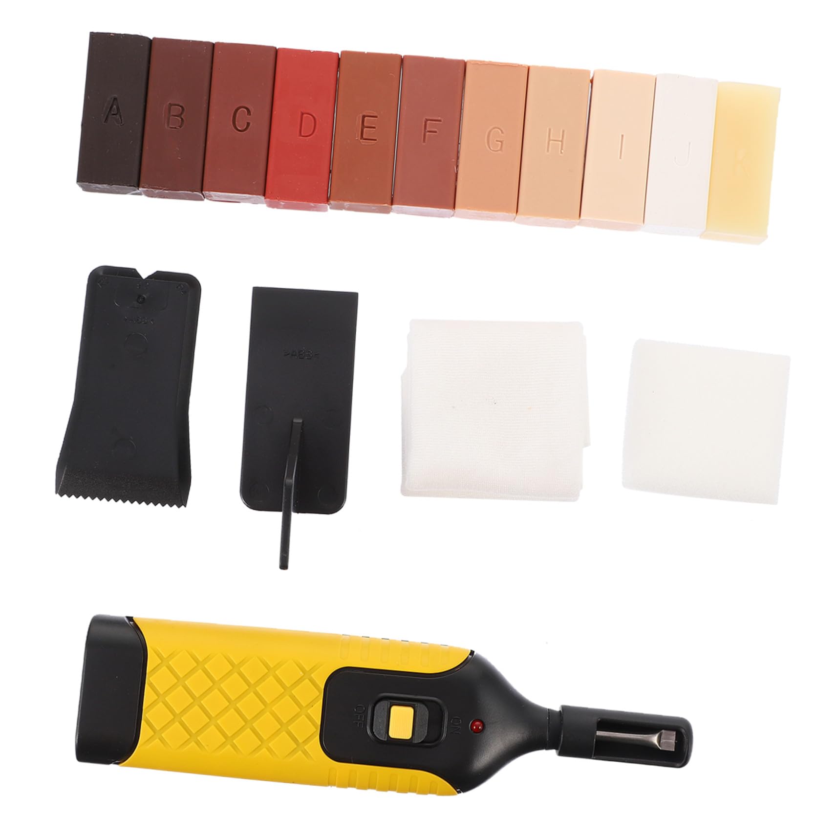 Furniturer Bodenreparaturset 16 Stück mit Akku Spachtel Wachsblöcken und Bügeleisen Werkzeug zur Kratzer und Fugenreparatur von Laminat Vinyl und Holzfußböden