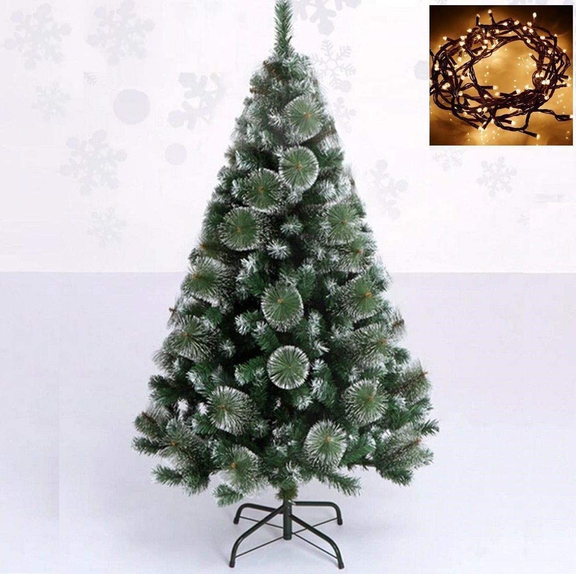 SD Arbol de Navidad Verde Nieve 210 cm Pino nevado + 100 Luces LED