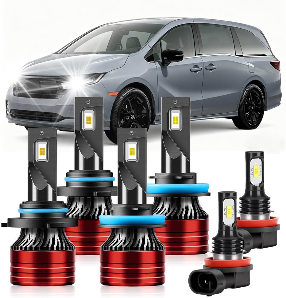 Light Bulbs Compatible for 2011-2020 Honda Odyssey 9005 High Beam H11 Low Beam H11 Fog Lights Combo Pack 800% Brightness with Cooling Fan Plug N Play Pack of 6