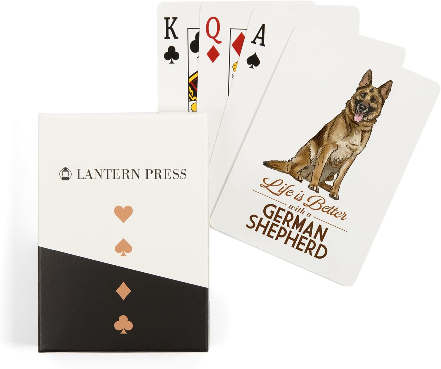 Lantern Press German Shepherd, Life is Better, White Background, 52 Playing Cards for Adults, Poker Size Card Deck