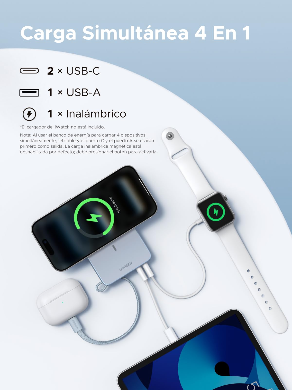 UGREEN Magflow Qi2 25W Power Bank Inalámbrico 20000mAh Cable USB C PD 45W | Batería Externa Magsafe Carga Rápida Magnético con Pntalla Digital Compatible con iPhone 17 16 15 14 13 12 Air Plus Pro Max