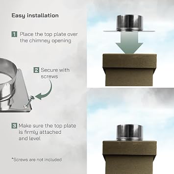 Vent Systems 8 Inch Stainless Steel Chimney Top Plate Heavy-Duty Square to Round Roof Flue Base Mount with Collar Weather-Resistant Steel Cap Cover Flange for Fireplace, Stove and Furnace