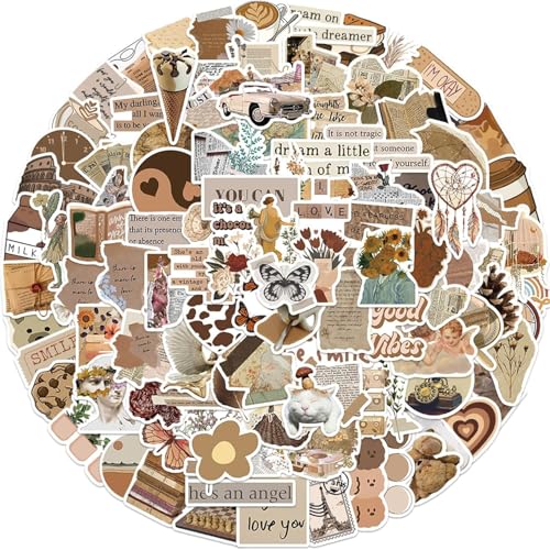 112PCS Vintage Cute Stickers Aesthetic Stickers Boho Sticker Packs for Scrapbooks, Laptops, Guitars, Phones, Pads, Skateboards, Bicycles, Motorcycles, Helmets (Retro)