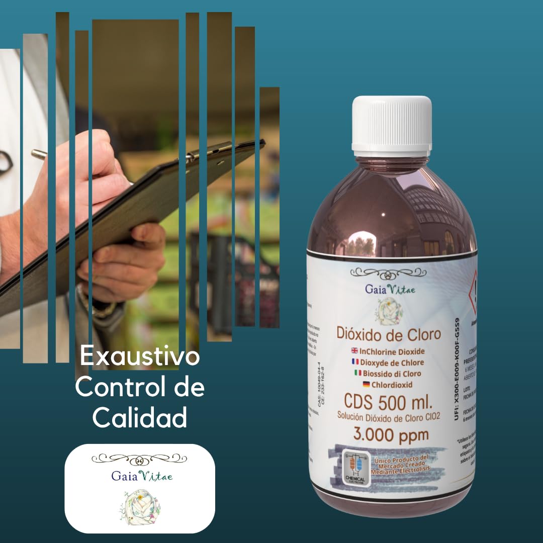 Gaia Vitae - CDS 3000 ppm – 500 ml Cristal Ámbar con Jeringa Estéril 10 ml – Solución Activada 0,3% en Agua Ultrapura