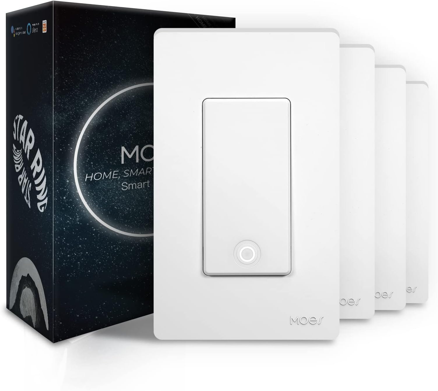 Smart Light Switch, 2.4GHz WiFi Single Pole & 3 Way Wall Switches, Compatible With Alexa and Google Home, Smart Life APP Remote Control, Neutral Wire Required, No Hub Required, White 4 Pack
