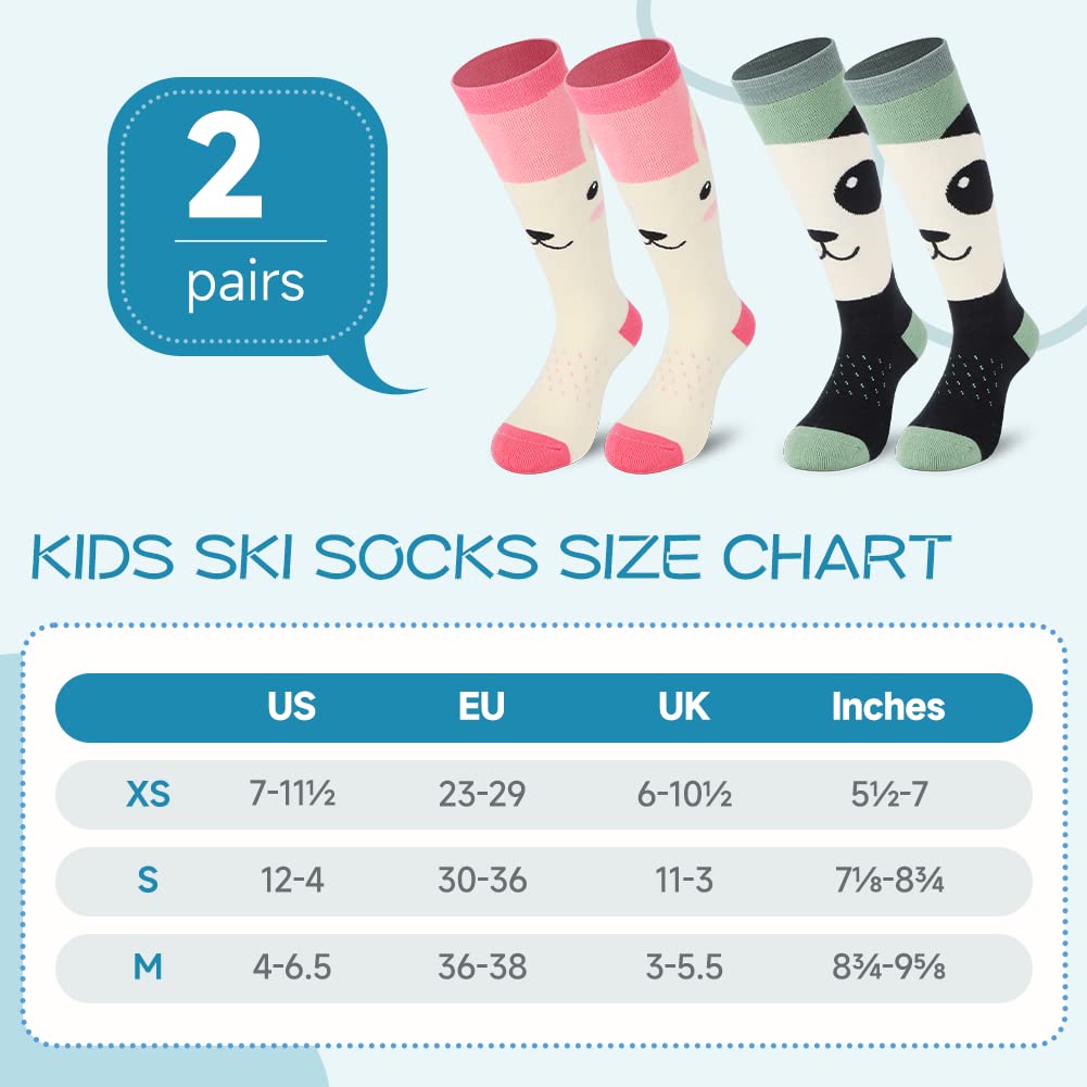 Findway Chaussettes de Ski pour Enfants, Chaussettes Thermiques Douces de Haute Performance pour Garçons et Filles, 2 Paires de Chaussettes Hiver pour le Ski, le Snowboard, la Raquette, la Randonnée