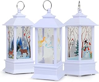 Christmas Decorations, 3PCS Tiny Christmas Decorations Lights White Snowman Elk Angel Light with LED Tea Light for Christmas Wedding Birthday Holiday Party Decor