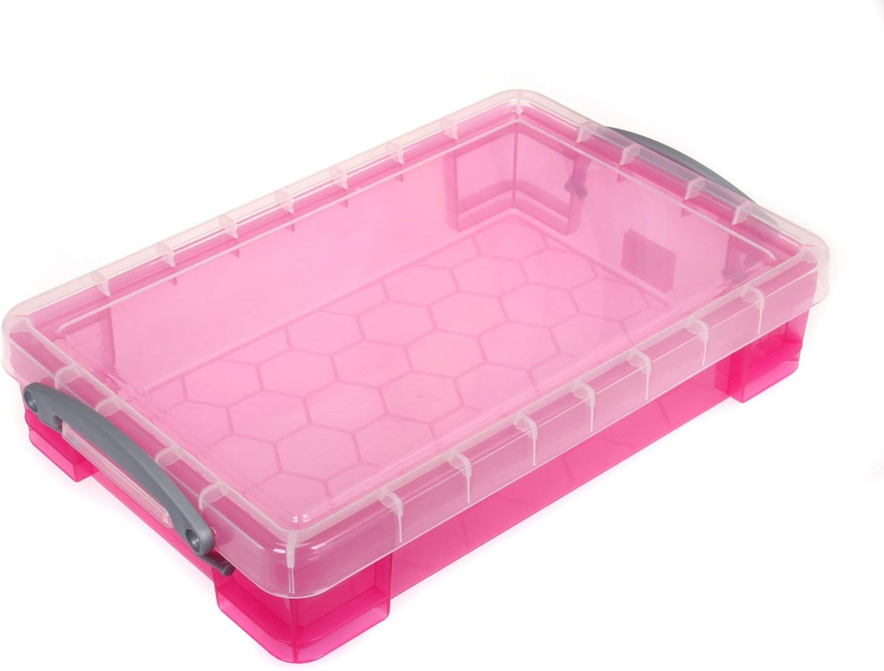 Really Useful Box 4 Litre Plastic Storage Box Transparent Bright Pink