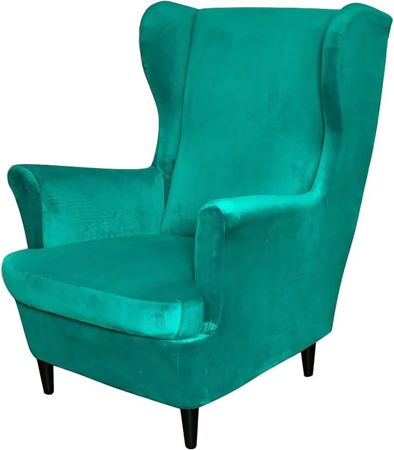 Wingback Chair Covers 2 Piece Set Stretch Wing Chair Cushion Sofa Slipcover, Removable Velvet Wing Back Armchair Furniture Protector for Living Room Bedroom Hotel(Pink)