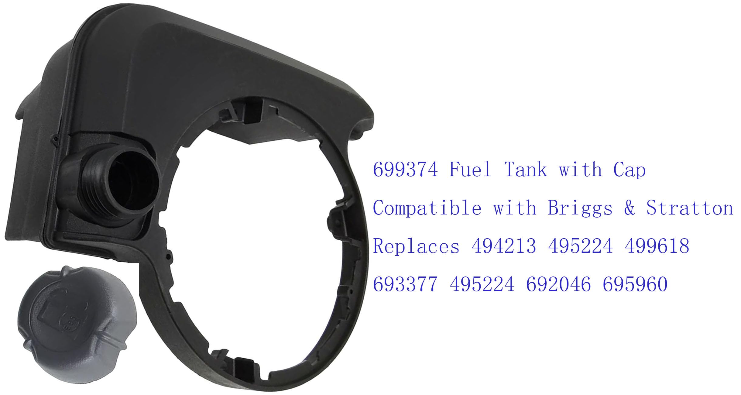 699374 Depósito de combustible con tapa compatible con Briggs & Stratton sustituye a 494213 495224 499618 693377 495224 692046 695960